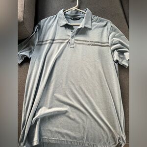 Travis Mathew light blue with gray stripe golf shirt